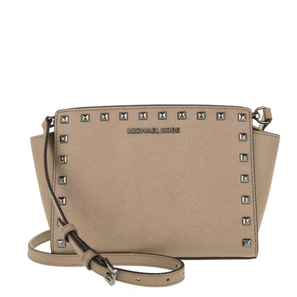 Michael Kors Selma Stud Dark Dune Crossbody Luxury Leather Bag Tote Neutral Lux